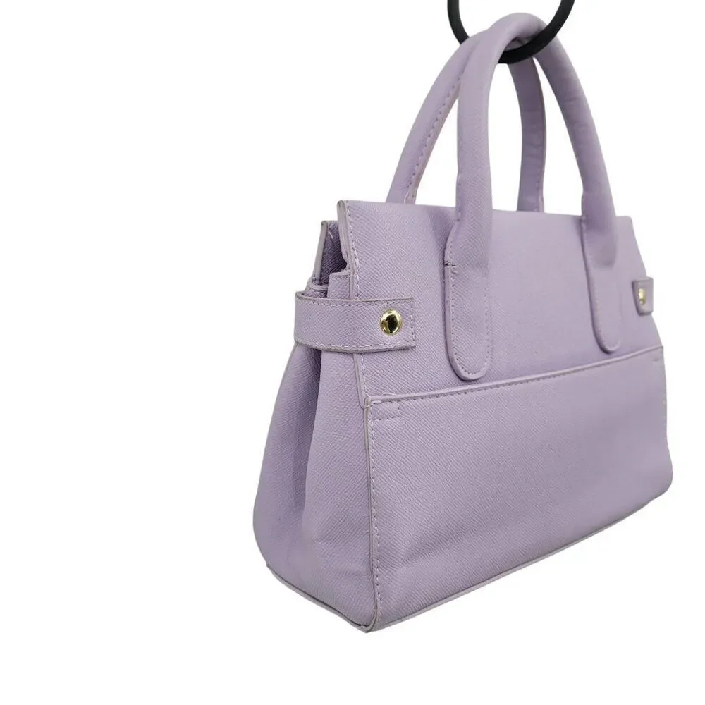 Bebe Womens Vegan Evie Satchel Bag Lilac Pastel Purple Faux‎ Leather Top Handle